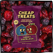 Berry Backlash fruit snack pouch centered on berry candy pieces