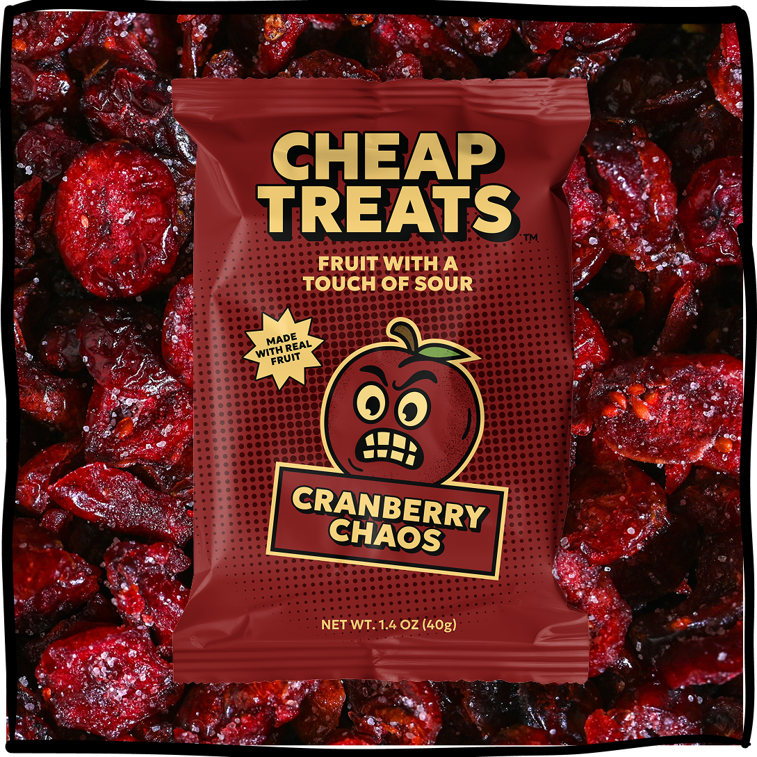 Cranberry Chaos fruit snack pouch front on cranberry bits